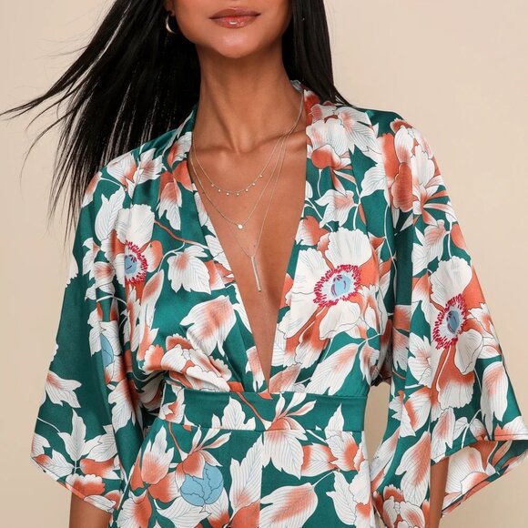 Lulu's From Sunrise Teal Floral Print Wide-Leg Jumpsuit - Picture 5 of 9